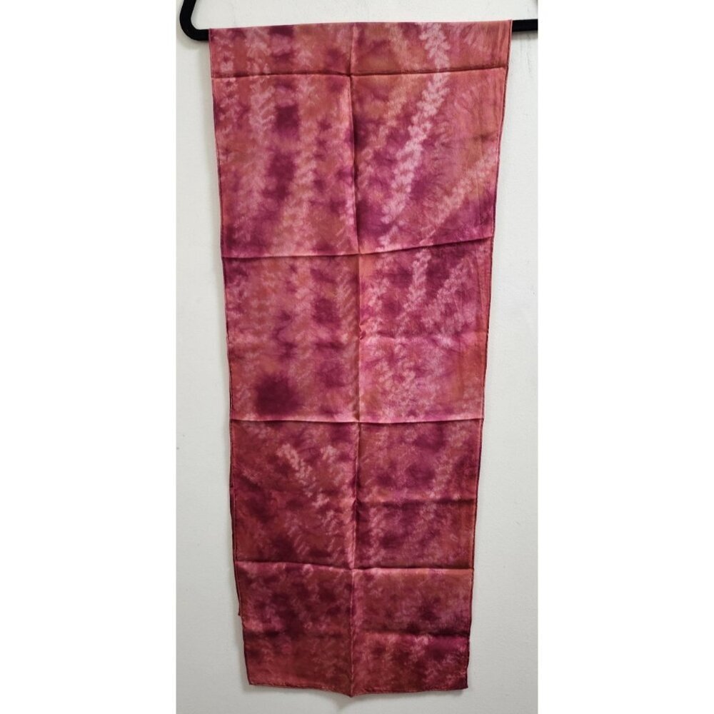 Shibori Dyed Silk Scarf Pink Orange Handmade Artisan Janice Patrignani Long Wrap - Picture 2 of 10